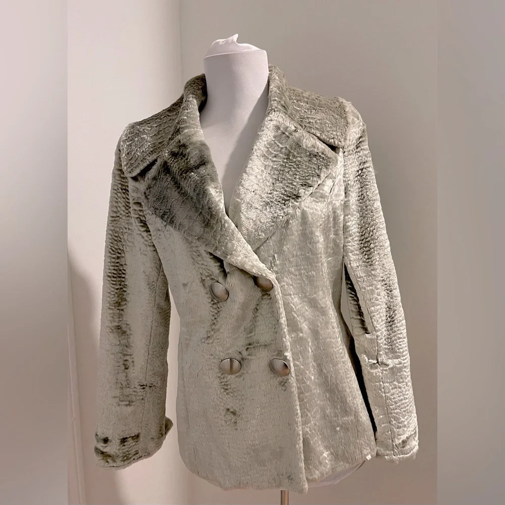 Faux Fur Coat by Etcetera Platinum Gray